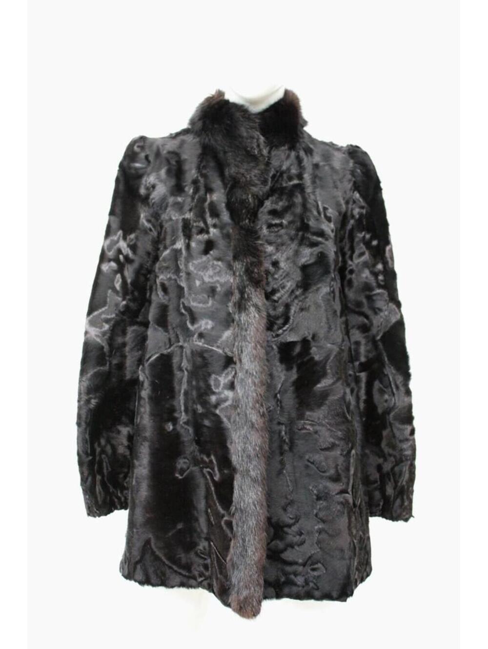 Excellent Black Goat & Muskrat Fur Jacket Coat Women Woman Size 4 Small